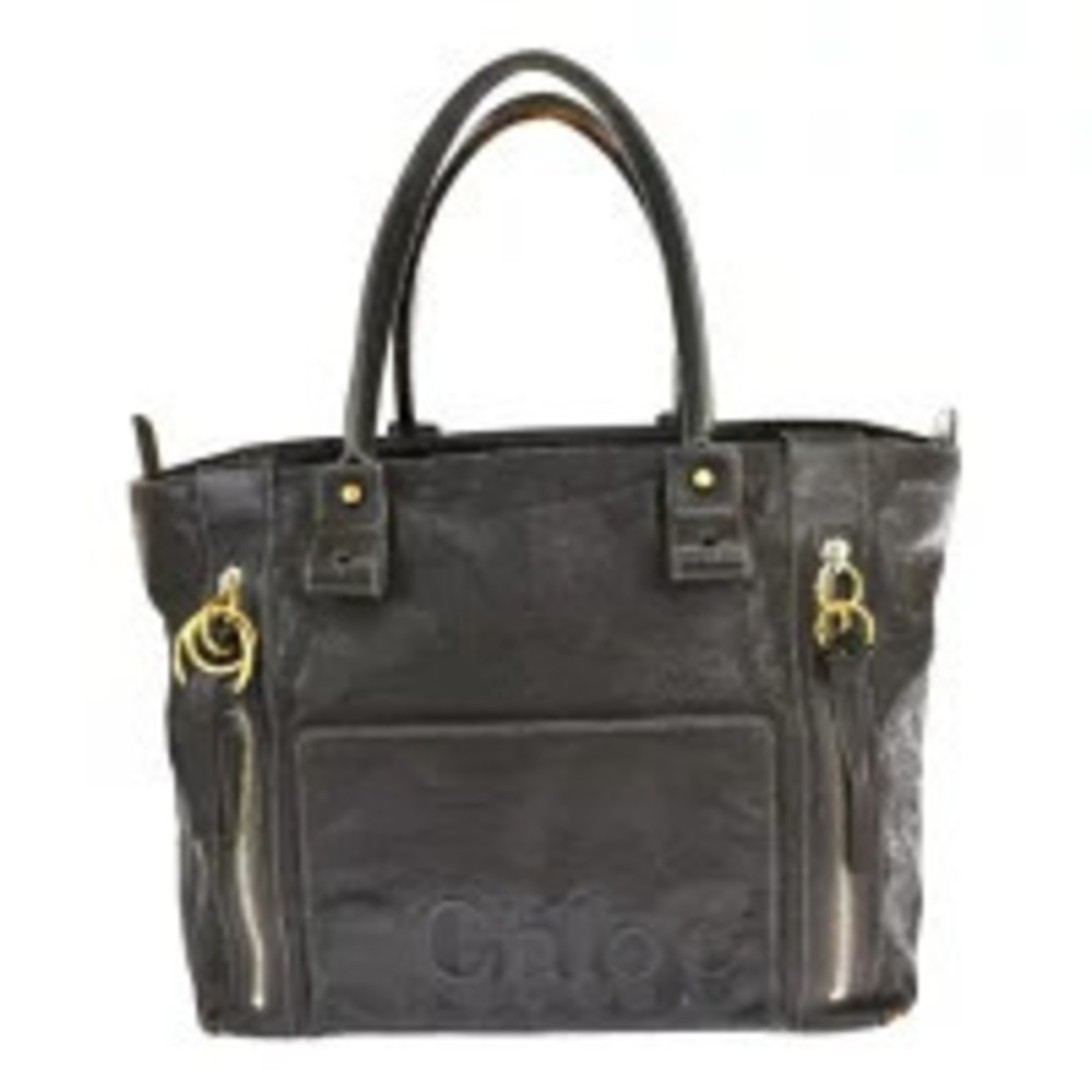 Chloe Eclipse Black Shoulder Bag Hand Tote Brown Leather